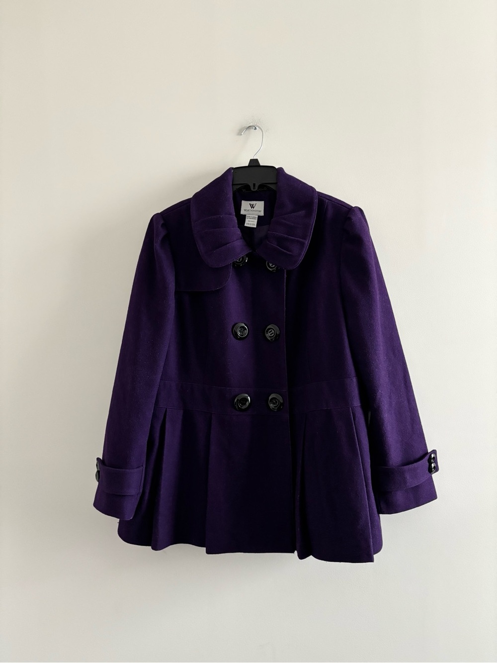 VTG Worthington Pea Coat Dark Purple Wool Pleated Womens XLP Academia Preppy 90s